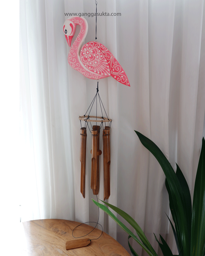 Wind Chime Bamboo with Flamingo Wooden Wood Handicraft Garden Decoration Customized Colors