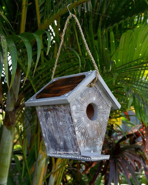 Wooden Birdhouse with Painting Eco-Friendly Wood for Hanging Garden Decorative