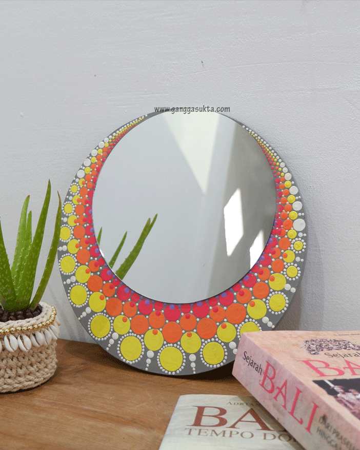 Wooden Hanging Mirror with Painted Style Wall Decoration