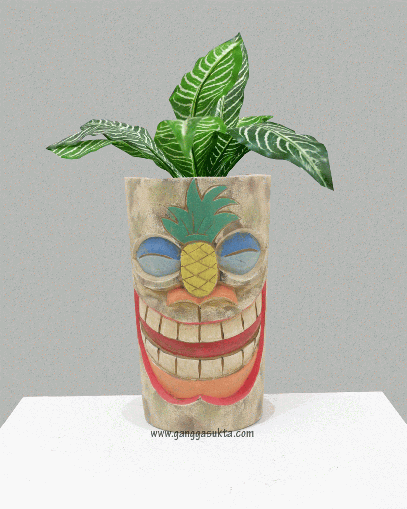 Wooden Tiki Flower Pots Plant Pots Planter Use for Home and Garden