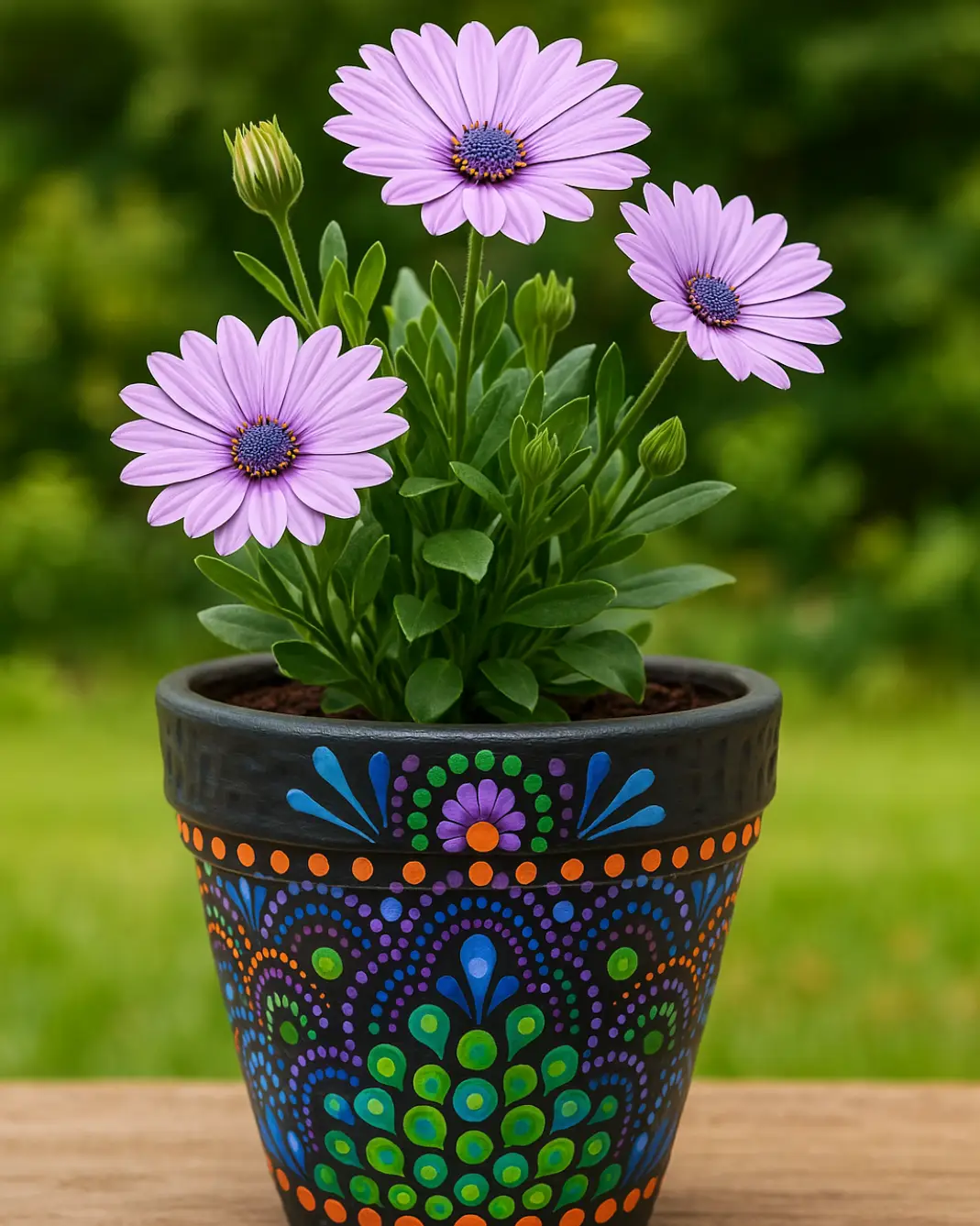 gambar-1 Hand Painted Terracotta Flower Pot with Colourful Dot Mandala Art Boho Garden Decor for Indoor & Outdoor Plants
