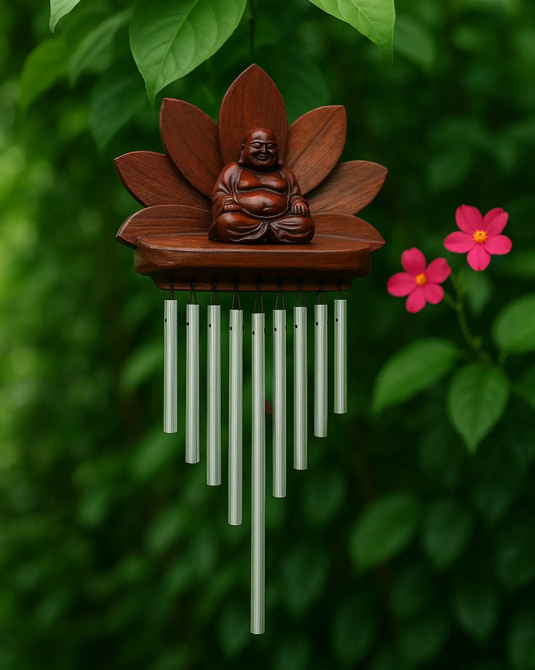 gambar-6 Buddha Lotus Wind Chime Handcrafted Wooden Harmony Decor