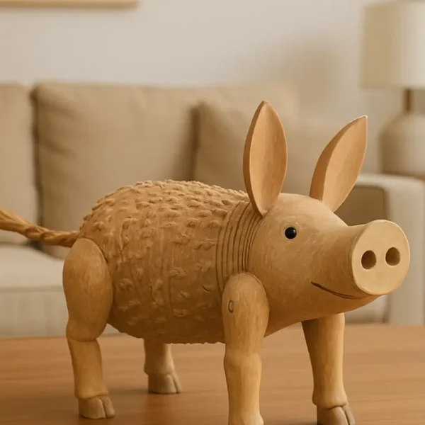 gambar-8 Charming Handcrafted Wooden Pig Figurine Whimsical Animal Decor for Modern Interiors