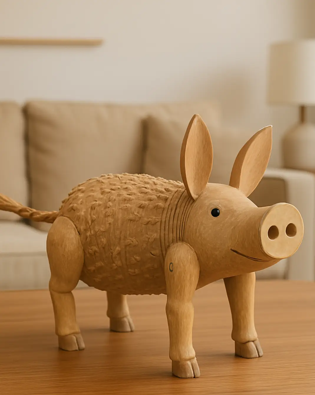 gambar-8 Charming Handcrafted Wooden Pig Figurine Whimsical Animal Decor for Modern Interiors